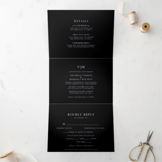 Silver Glitter Trifold Fold Wedding Uitnodiging (Binnen)