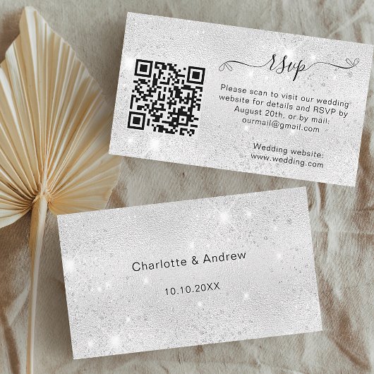Silver glitter trouwwebsite RSVP QR-code Informatiekaartje