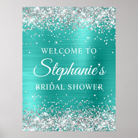 Silver Glitter Turqouise Foil Bridal Shower Poster (Voorkant)
