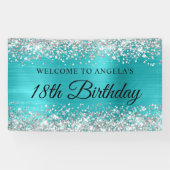 Silver Glitter Turquoise Blauwe Folie 18e Verjaard Spandoek (Horizontaal)