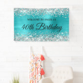 Silver Glitter Turquoise Blauwe Folie 40e Verjaard Spandoek (Insitu)