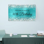Silver Glitter Turquoise Blauwe Folie 40e Verjaard Spandoek (Beurs)