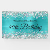 Silver Glitter Turquoise Blauwe Folie 40e Verjaard Spandoek (Horizontaal)