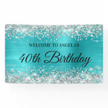 Silver Glitter Turquoise Blauwe Folie 40e Verjaard