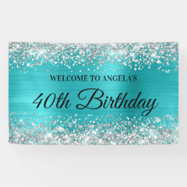 Silver Glitter Turquoise Blauwe Folie 40e Verjaard Spandoek