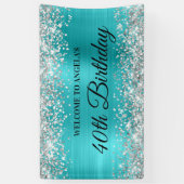Silver Glitter Turquoise Blauwe Folie 40e Verjaard Spandoek (Verticaal)