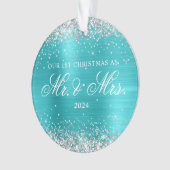 Silver Glitter Turquoise Blue Folie 1st Christmas Ornament (voorkant)