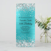 Silver Glitter Turquoise Blue Folie 50th Birthday Kaart (Staand voorkant)