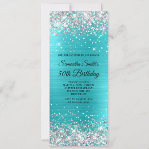 Silver Glitter Turquoise Blue Folie 50th Birthday Kaart