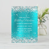 Silver Glitter Turquoise Blue Folie Birthday Kaart (Staand voorkant)