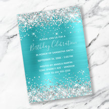 Silver Glitter Turquoise Blue Folie Birthday