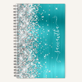 Silver Glitter Turquoise Blue Folie Girly Signatur Notitieboek