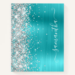 Silver Glitter Turquoise Blue Folie Girly Signatur Notitieboek