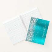 Silver Glitter Turquoise Blue Folie Girly Signatur Notitieboek (Binnen)