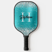 Silver Glitter Turquoise Blue Folie Monogramed Pickleball Paddle (Voorkant)
