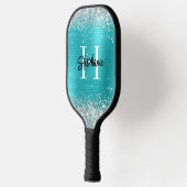 Silver Glitter Turquoise Blue Folie Monogramed Pickleball Paddle (Links)