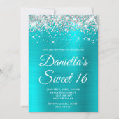 Silver Glitter Turquoise Blue Folie Sweet 16 Kaart (Voorkant)