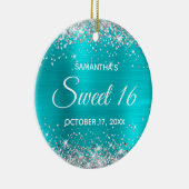 Silver Glitter Turquoise Blue Folie Sweet 16 Keramisch Ornament (Rechts)
