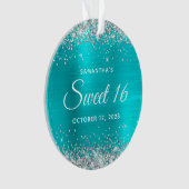 Silver Glitter Turquoise Blue Folie Sweet 16 Ornament (voorkant)