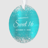 Silver Glitter Turquoise Blue Folie Sweet 16 Ornament (voorkant)