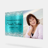 Silver Glitter Turquoise Blue Folie Sweet Sixteen Acryl Bord (Hoek)