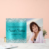 Silver Glitter Turquoise Blue Folie Sweet Sixteen Acryl Bord (Huwelijk)