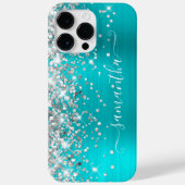 Silver Glitter Turquoise Blue Girly Signature Case-Mate iPhone Case (Achterkant)