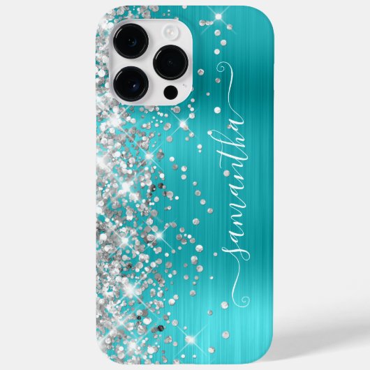 Silver Glitter Turquoise Blue Girly Signature Case-Mate iPhone Case (Achterkant)