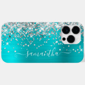 Silver Glitter Turquoise Blue Girly Signature Case-Mate iPhone Case (Achterkant (horizontaal))