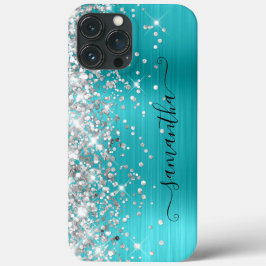 Silver Glitter Turquoise Blue Girly Signature Case-Mate iPhone Case