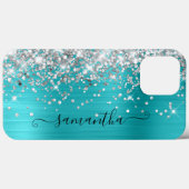 Silver Glitter Turquoise Blue Girly Signature Case-Mate iPhone Case (Achterkant (horizontaal))