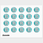 Silver Glitter Turquoise Blue Number 15 Birthday Ronde Sticker (Vel)