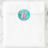 Silver Glitter Turquoise Blue Number 15 Birthday Ronde Sticker (Tas)