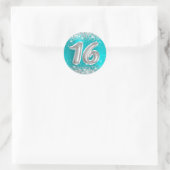 Silver Glitter Turquoise Blue Number 16 Birthday Ronde Sticker (Tas)