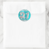 Silver Glitter Turquoise Blue Number 21 Birthday Ronde Sticker (Tas)