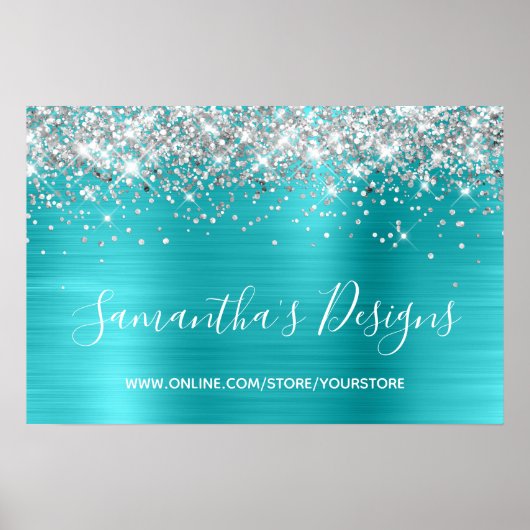 Silver Glitter Turquoise Blue Online Store Poster (Voorkant)