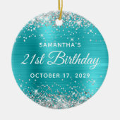 Silver Glitter Turquoise Foil 21st Birthday Keramisch Ornament (Voorkant)