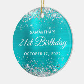Silver Glitter Turquoise Foil 21st Birthday Keramisch Ornament (Links)