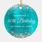 Silver Glitter Turquoise Foil 40th Birthday Keramisch Ornament (Voorkant)