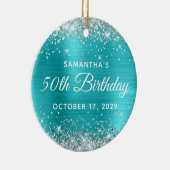 Silver Glitter Turquoise Foil 50th Birthday Keramisch Ornament (Rechts)
