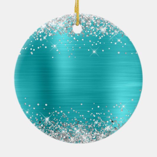 Silver Glitter Turquoise Foil 50th Birthday Keramisch Ornament (Achterkant)