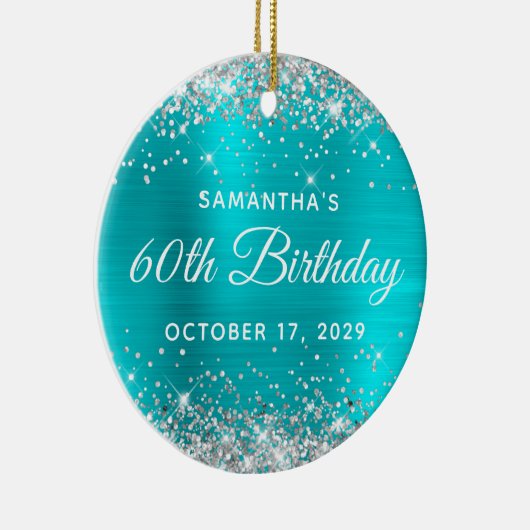 Silver Glitter Turquoise Foil 60th Birthday Keramisch Ornament (Rechts)