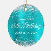 Silver Glitter Turquoise Foil 60th Birthday Keramisch Ornament (Links)