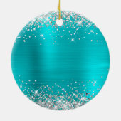Silver Glitter Turquoise Foil 90th Birthday Keramisch Ornament (Achterkant)