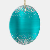 Silver Glitter Turquoise Foil Blank Keramisch Ornament (Rechts)