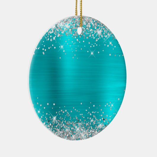 Silver Glitter Turquoise Foil Blank Keramisch Ornament (Rechts)