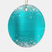 Silver Glitter Turquoise Foil Blank Keramisch Ornament (Links)