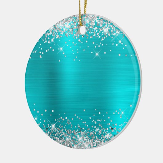 Silver Glitter Turquoise Foil Blank Keramisch Ornament (Links)
