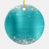 Silver Glitter Turquoise Foil Quinceañera Keramisch Ornament (Achterkant)