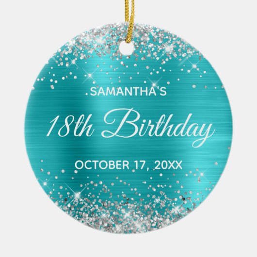 Silver Glitter Turquoise Folie 18th Birthday Keramisch Ornament (Voorkant)